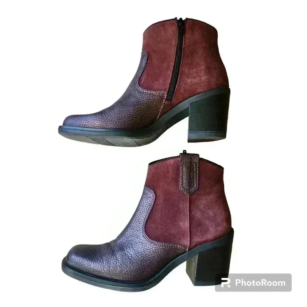 Kanna Boots Leather and Suede Red Ankle Boots Western Goth Size 37 3 Inch Heel
